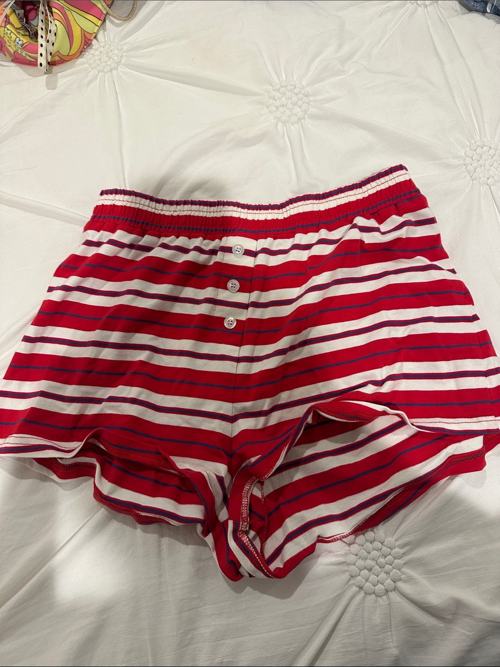FANCY Red & White Striped Button-Front Lounge Shorts